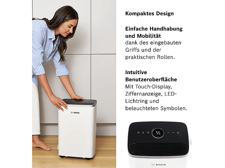 Deshumidificador - Bosch Dry 4000, 2,5 l, 33 m², Blanco