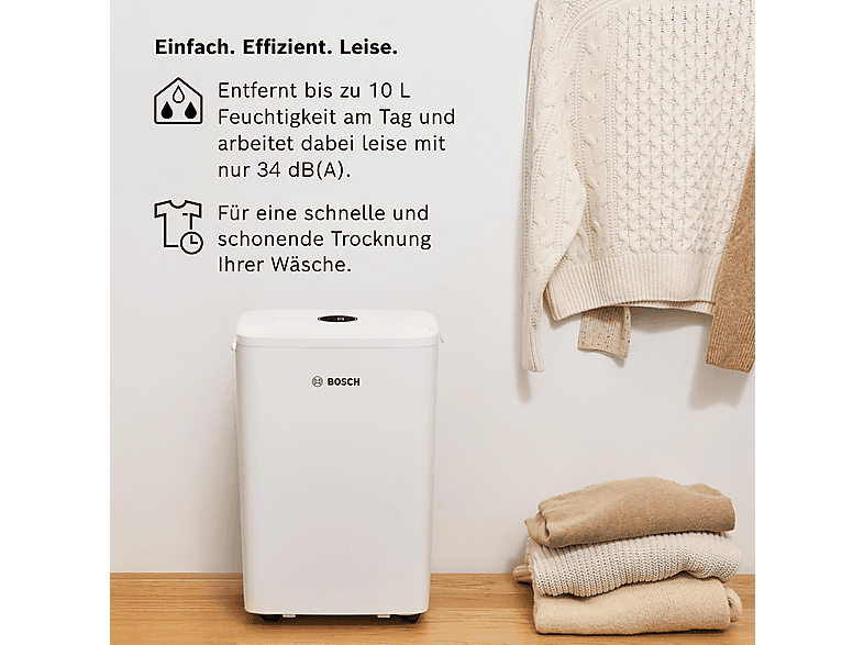 Deshumidificador - Bosch Dry 1000, 2,5 l, 17 m², Blanco