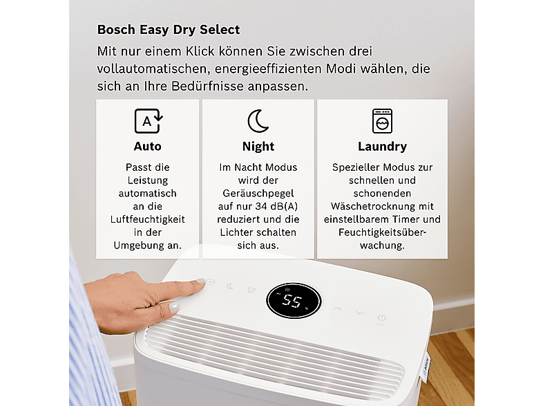 Deshumidificador - Bosch Dry 1000, 2,5 l, 17 m², Blanco