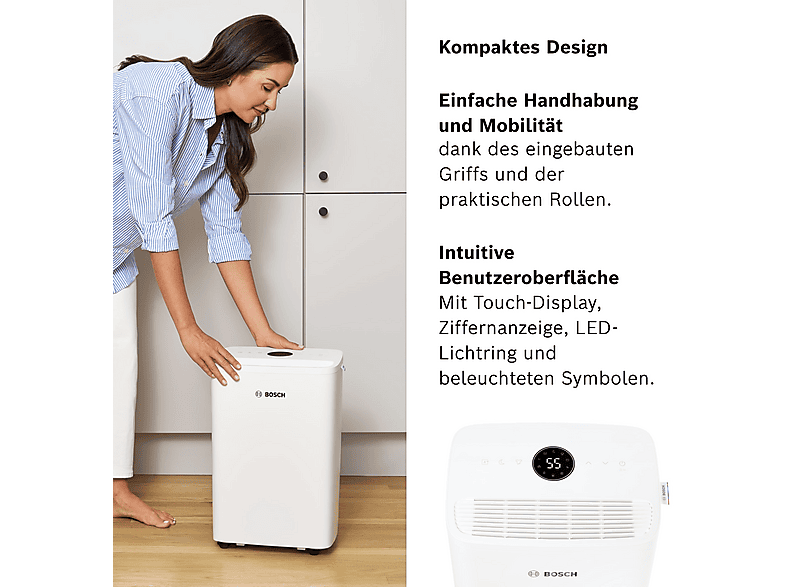 Deshumidificador - Bosch Dry 1000, 2,5 l, 17 m², Blanco