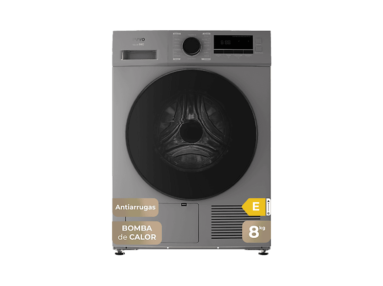 Secadora bomba de calor - Evvo S8X E, 8 kg, 16 programas, Inoxidable
