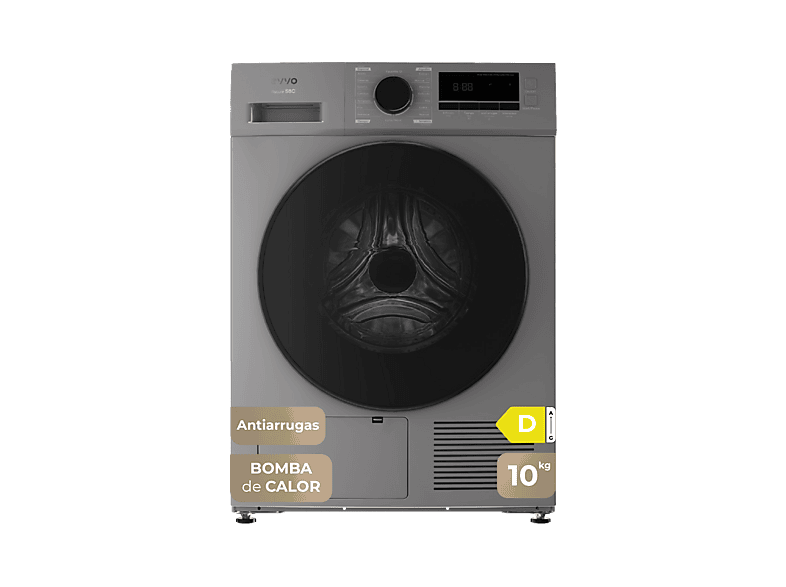 Secadora bomba de calor - Evvo S10X D, 10 kg, 16 programas, Inoxidable