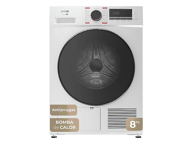 Secadora bomba de calor - Evvo S8 D, 8 kg, 16 programas, Blanco
