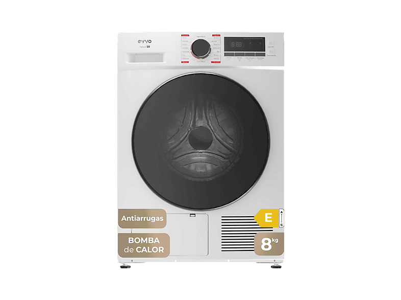 Secadora bomba de calor - Evvo S8 E, 8 kg, 16 programas, Blanco