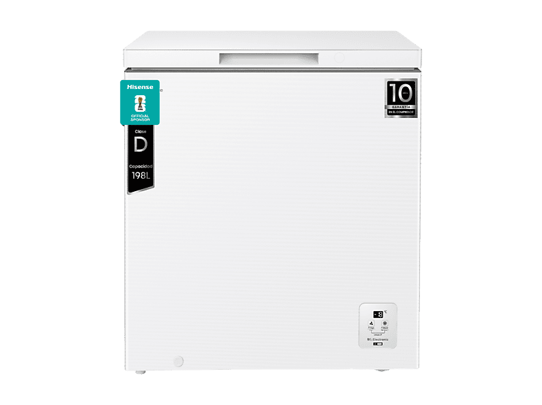 Congelador horizontal - Hisense FT200N1AWDL, 198 l, 85.8 cm, Congelador Convertible, Goma Antibacteria, Blanco