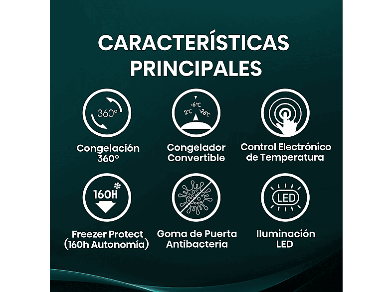 Congelador horizontal - Hisense FT200N1AWDL, 198 l, 85.8 cm, Congelador Convertible, Goma Antibacteria, Blanco