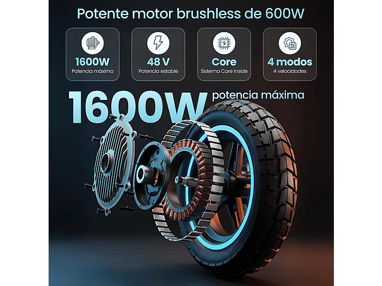 Patinete eléctrico - Smartgyro Rockway GL, Tipo 1 / VPL, Potencia nominal 600 W, 13.000 mAh, 25 km/h, IPX4, Negro
