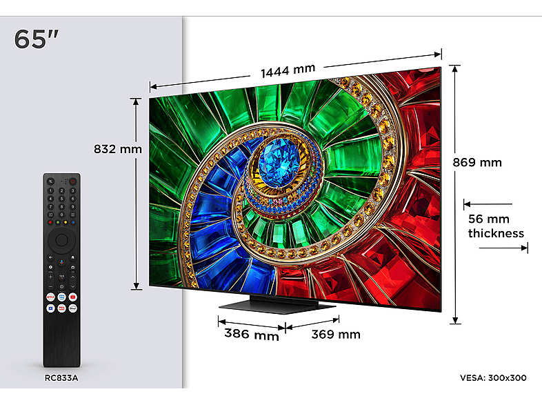TV RGB Mini LED 65" - TCL 65RM7L, 4K, TSR AiPQ, Smart TV,HDR de hasta 2000 nits, Dolby Vision y Atmos, Panel HVA Pro, Negro