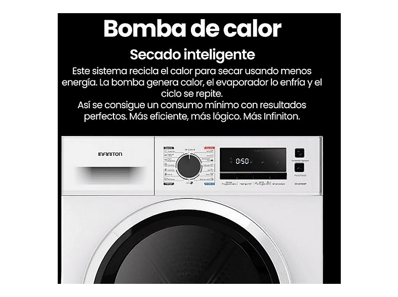 Secadora Bomba de Calor - Infiniton SD-BC9DWP, 9 kg, 16 programas, Blanco