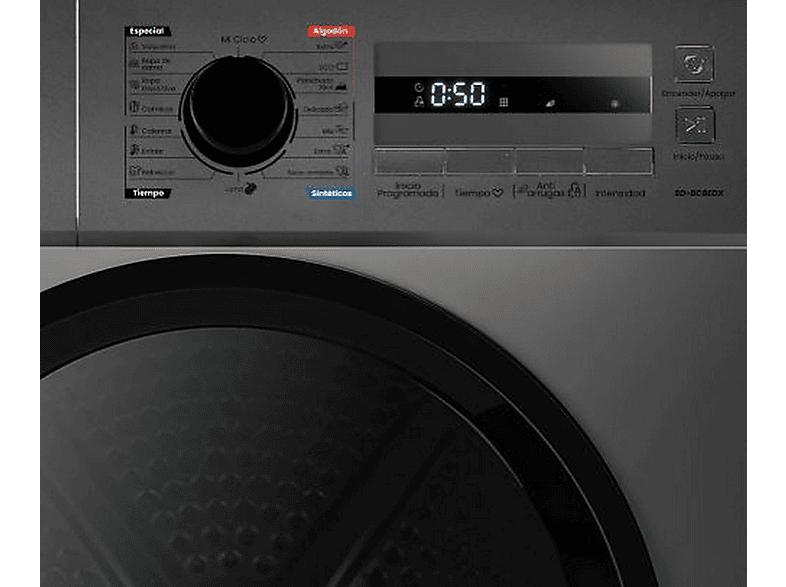 Secadora Bomba de Calor - Infiniton SD-A85IB, 8 kg, 14 programas, Dark Inox
