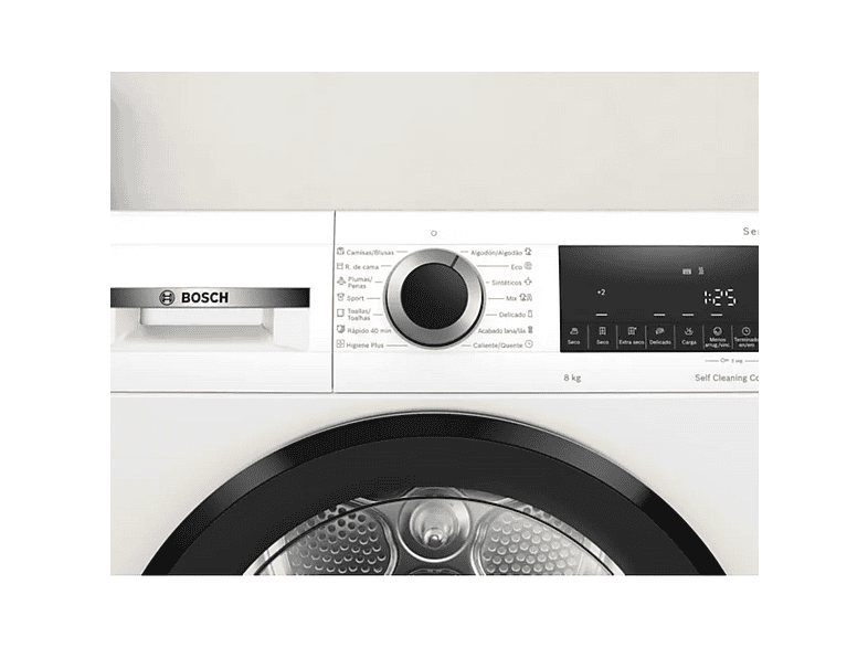 Secadora bomba de calor - Bosch WQG235D1ES, Eléctrico, 8 kg, 15 programas, Blanco