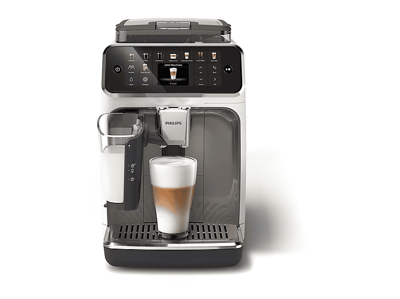 Máquina espresso - Philips 5500 series EP5545/70, 15 bar, 230 W, 0,26 l, 2 tazas, Cromo, Blanco