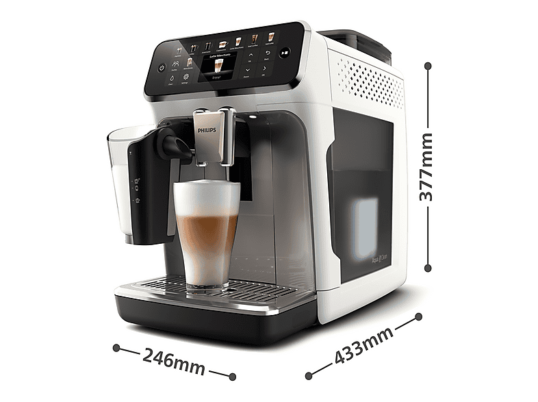Máquina espresso - Philips 5500 series EP5545/70, 15 bar, 230 W, 0,26 l, 2 tazas, Cromo, Blanco