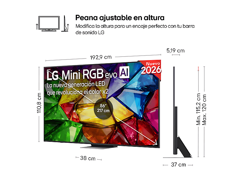 TV RGB Mini LED 86" - LG 86MRGB87B6B, UHD 4K, Procesador Inteligente α8 AI Processor 4K Gen3, Smart TV, DVB-T2 (H.265), Negro