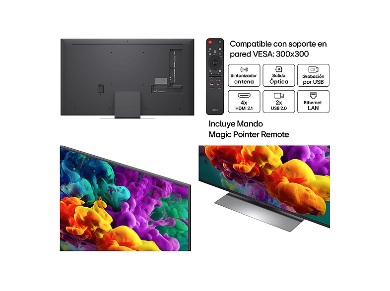 TV QNED Mini LED 55" - LG 55QNED86B6B, UHD 4K, Procesador Inteligente α8 AI Processor 4K Gen3, Smart TV, DVB-T2 (H.265), Negro