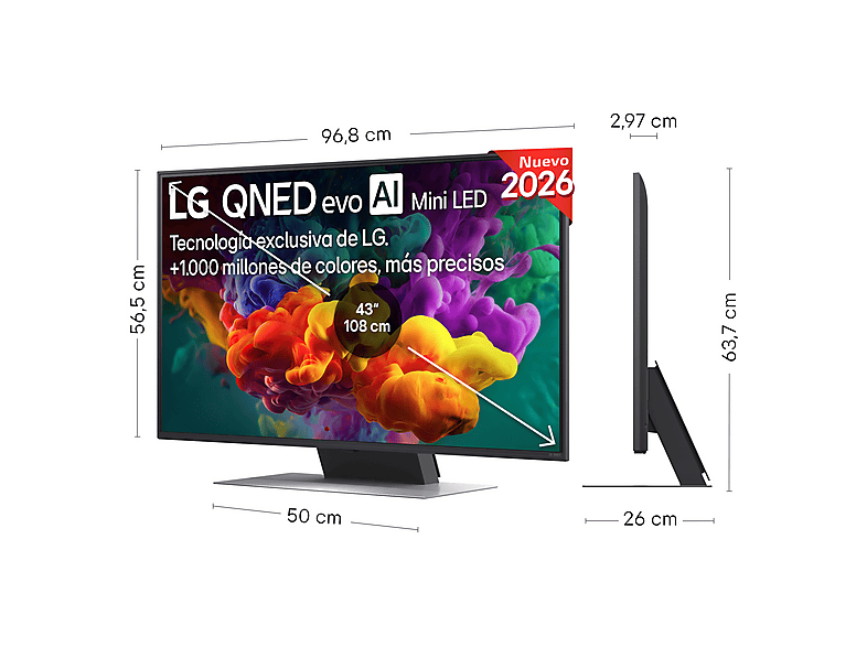 TV QNED Mini LED 43" - LG 43QNED86B6B, UHD 4K, Procesador Inteligente α7 AI Processor 4K Gen9, Smart TV, DVB-T2 (H.265), Negro