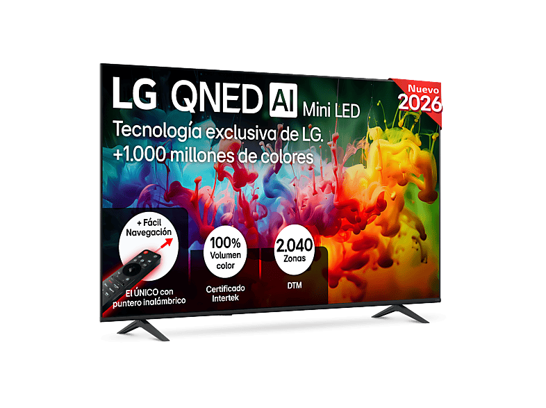TV QNED Mini LED 75" - LG 75QNED72B6A, UHD 4K, Procesador Inteligente α7 AI Processor 4K Gen9, Smart TV, DVB-T2 (H.265), Negro