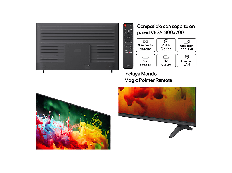 TV QNED 65" - LG 65QNED72B6B, UHD 4K, Procesador Inteligente α7 AI Processor 4K Gen9, Smart TV, DVB-T2 (H.265), Negro