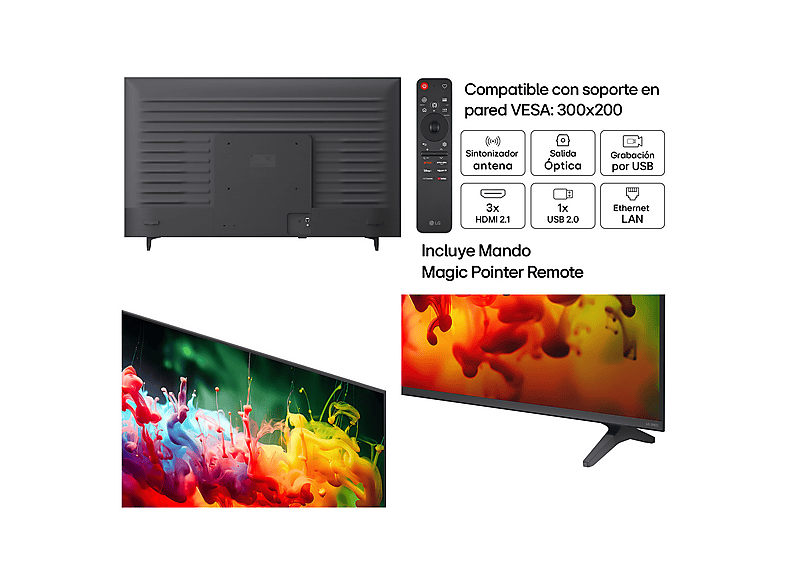 TV QNED Mini LED 55" - LG 55QNED72B6B, UHD 4K, Procesador Inteligente α7 AI Processor 4K Gen9, Smart TV, DVB-T2 (H.265), Negro