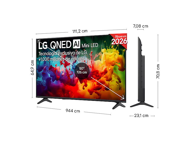 TV QNED Mini LED 50" - LG 50QNED72B6B, UHD 4K, Procesador Inteligente α7 AI Processor 4K Gen9, Smart TV, DVB-T2 (H.265), Negro