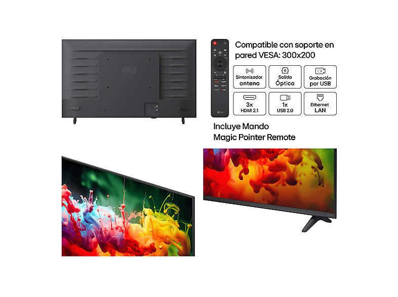 TV QNED Mini LED 43" - LG 43QNED72B6B, UHD 4K, Procesador Inteligente α7 AI Processor 4K Gen9, Smart TV, DVB-T2 (H.265), Negro