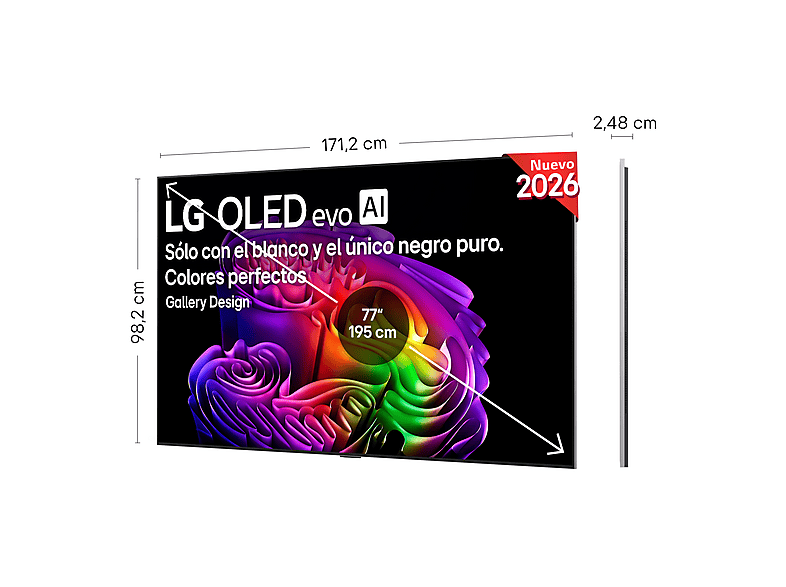 TV OLED 77" - LG OLED77G64LW, OLED 4K, Procesador Inteligente α11 AI Processor 4K Gen3, Smart TV, DVB-T2 (H.265), Gallery Design, Negro