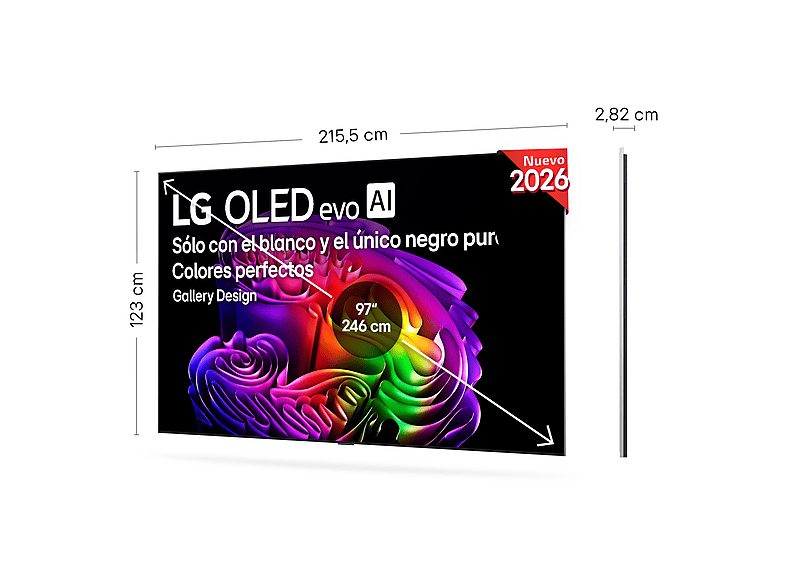 TV OLED 97" - LG OLED97G64LW, OLED evo 4K, Procesador Inteligente α11 AI Processor 4K Gen3, Smart TV, DVB-T2 (H.265), Gallery Design, Negro