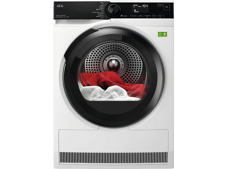 Secadora bomba de calor - AEG TR839T4PB, Bomba de calor, 9 kg, 12 programas, Blanco
