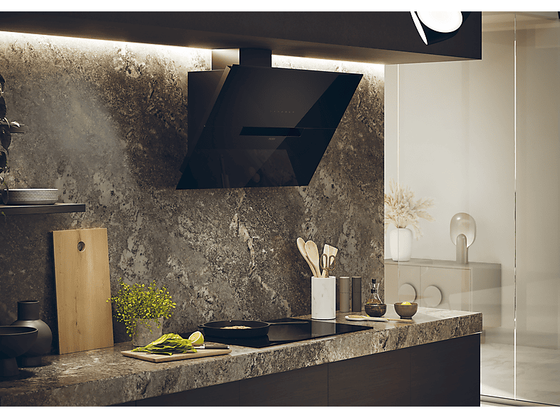 Campana decorativa - Haier HADG9CBS4BWIFI, 5 velocidades, 624 m³/h, 900 mm, Negro