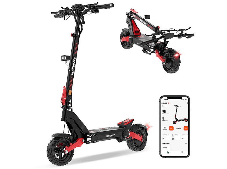 Patinete eléctrico - Hitway H10, Pot. máx. 1600 W, Carga máx. 120 kg, 20800,00 mAh
