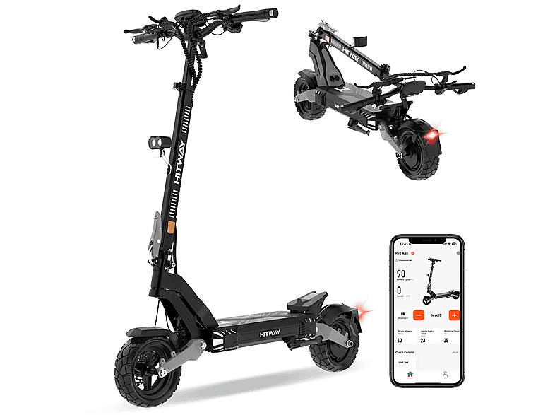 Patinete eléctrico - Hitway H10P, Pot. máx. 1600 W, Carga máx. 120 kg, 28600,00 mAh