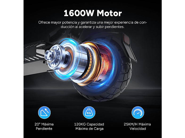 Patinete eléctrico - Hitway H10P, Pot. máx. 1600 W, Carga máx. 120 kg, 28600,00 mAh