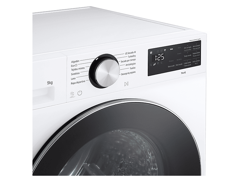 Secadora bomba de calor - LG RHX5009TLC, 9 kg, 12 programas, AI DUAL Inverter™, ThinQ™, Blanco