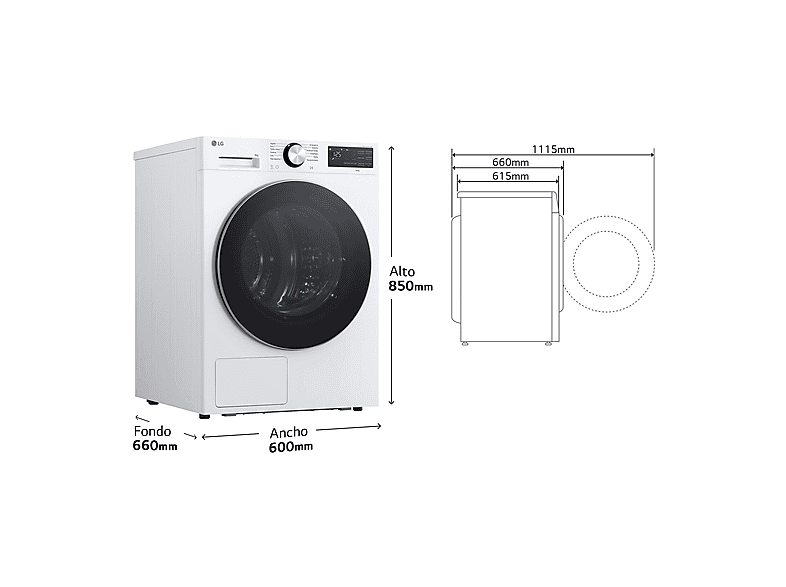 Secadora bomba de calor - LG RHX5009TLC, 9 kg, 12 programas, AI DUAL Inverter™, ThinQ™, Blanco