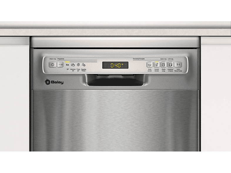Lavavajillas - Balay 3VN4031IA, 10 servicios, 4 programas, 45 cm, Pausa y carga, Extrasilencio, Aquastop, Acero Antihuellas