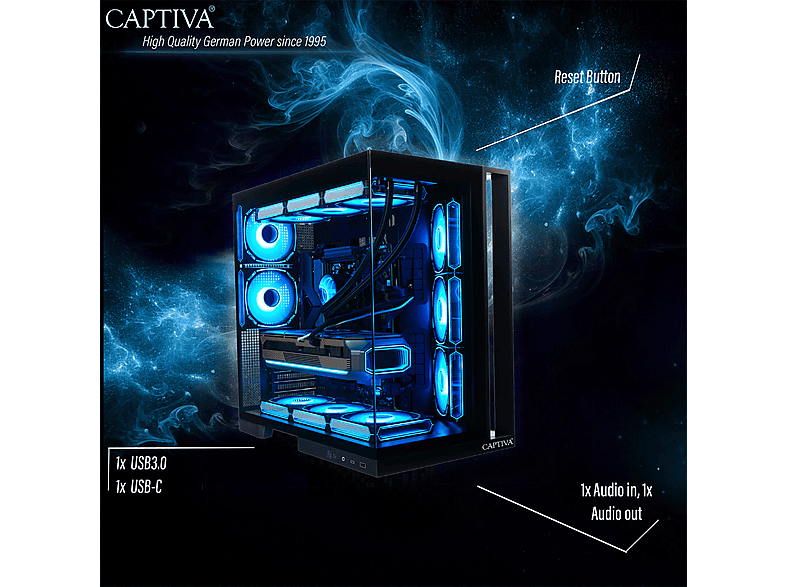 PC gaming - Captiva Highend Gaming I95-625, Intel Core i9 13900KF, 24 Núcleos, 128 GB RAM, 2 TB SSD, GeForce RTX™ 5070, Windows 11 Home, Negro
