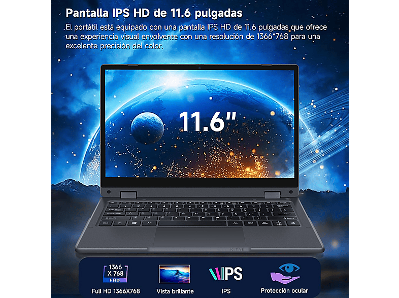 Convertible 2 en 1 - Vanwin R1166500U, 11,6 " HD+, Intel® Pentium® Gold 6500Y(Frecuencia máxima 3,4 GHz), 8 GB RAM, 256 GB, UHD Graphics, gris