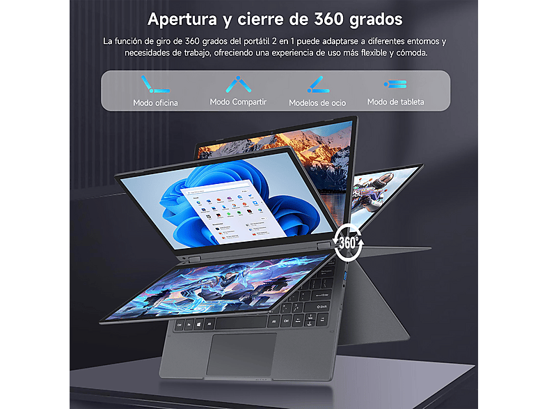 Convertible 2 en 1 - Vanwin R1166500U, 11,6 " HD+, Intel® Pentium® Gold 6500Y(Frecuencia máxima 3,4 GHz), 8 GB RAM, 256 GB, UHD Graphics, gris