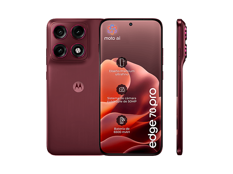 Móvil - Motorola edge 70 pro, Zinfandel, 512GB, 12GB RAM, 6.78" Extreme AMOLED, MediaTek Dimensity 8500 Extreme, 6500 mAh