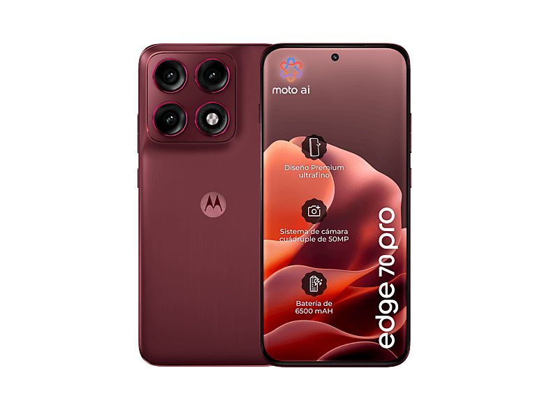 Móvil - Motorola edge 70 pro, Zinfandel, 512GB, 12GB RAM, 6.78" Extreme AMOLED, MediaTek Dimensity 8500 Extreme, 6500 mAh