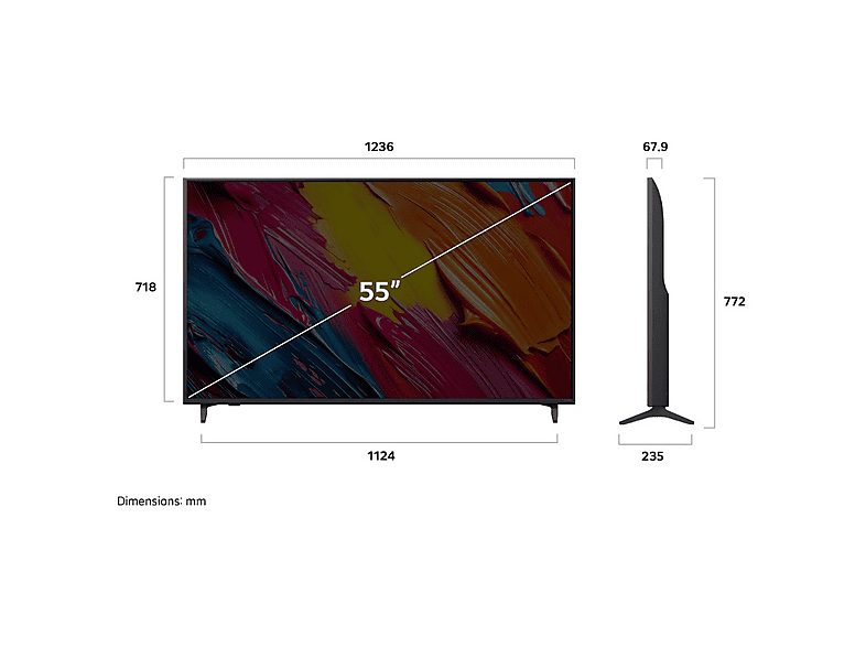 TV QNED 55" - LG 55QNED70A6A, UHD 4K, α7 Gen8 AI Processor 4K, Smart TV, DVB-T2 (H.265), Black