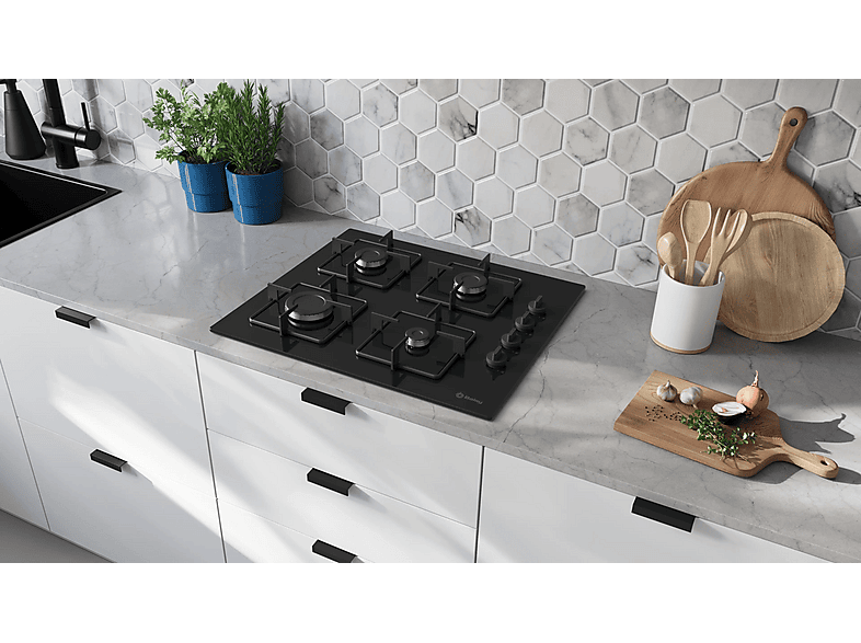 Placa de gas - Balay 3ETG464SB, 4 zonas, Gas butano, 59 cm, Negro