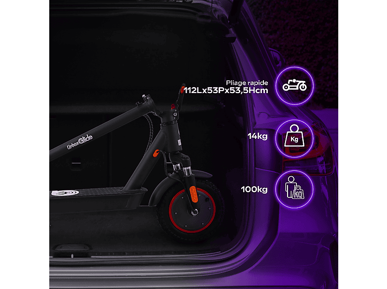 Patinete eléctrico - Urbanglide RIDE 100 PRO 2, Pot. máx. 350 W, Carga máx. 120 kg, negro