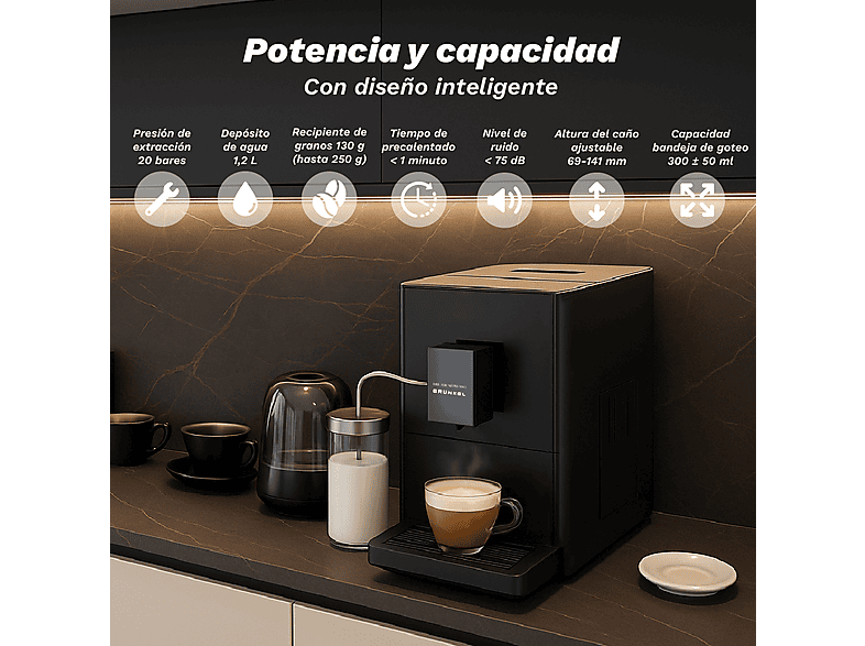 Cafetera superautomática - Grunkel DREAMCAFPRESSO, 20 bar, 1350 W, Black