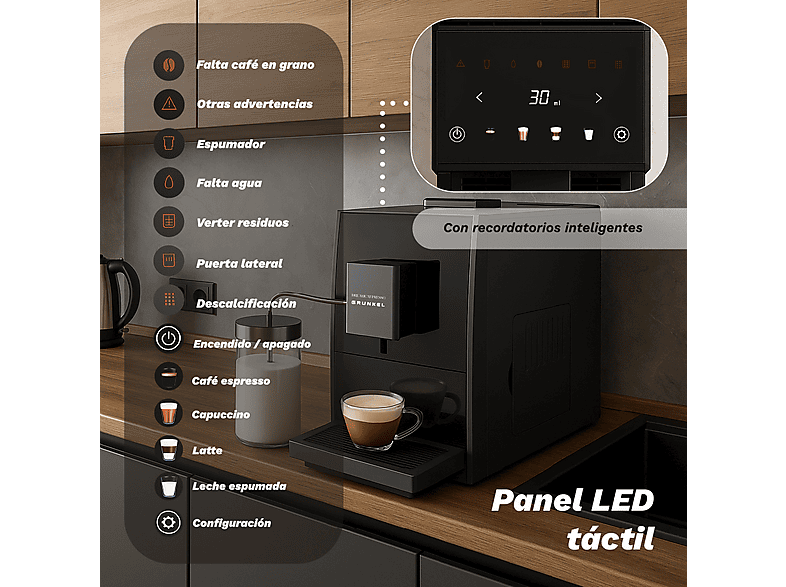 Cafetera superautomática - Grunkel DREAMCAFPRESSO, 20 bar, 1350 W, Black