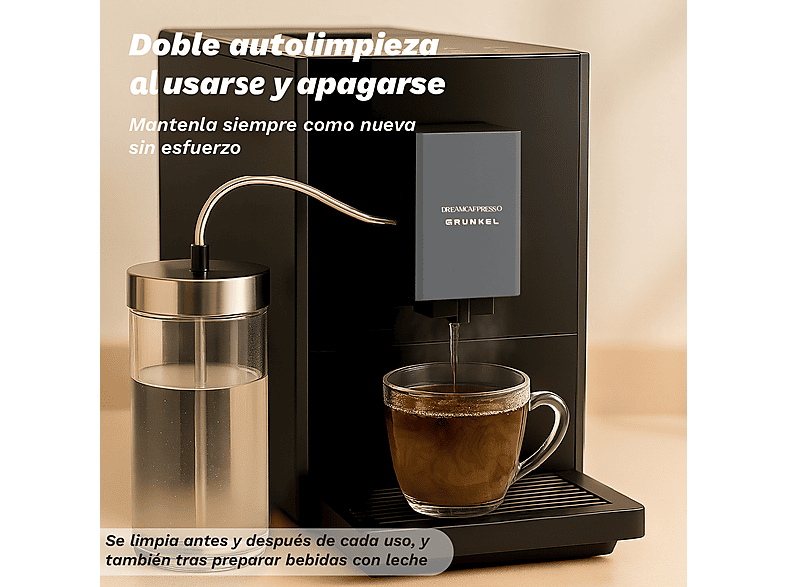 Cafetera superautomática - Grunkel DREAMCAFPRESSO, 20 bar, 1350 W, Black