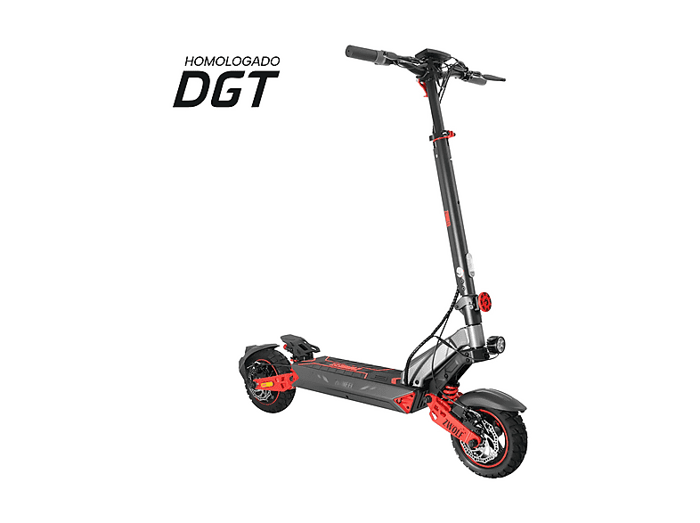 Patinete eléctrico - Zwheel ZWolf, Pot. máx. 1000 W, Carga máx. 120 kg, 50 km autonomía, 15000 mAh, Combinación gris/rojo