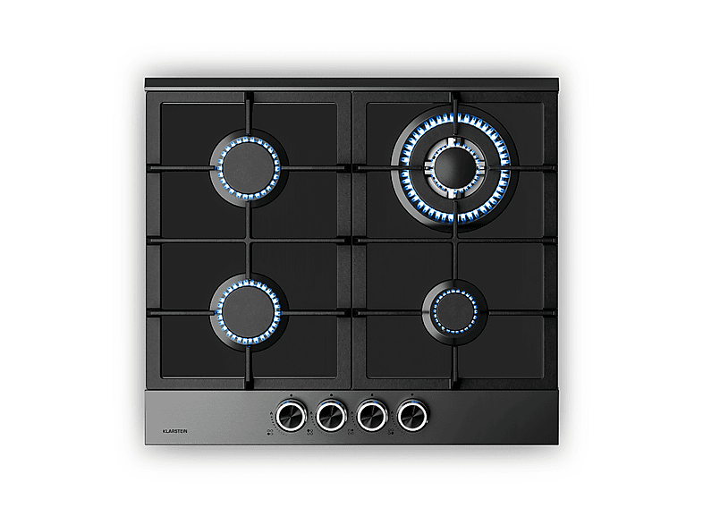 Placa de gas - Klarstein Verosteel, 4 zonas, 58,40 cm, Negro