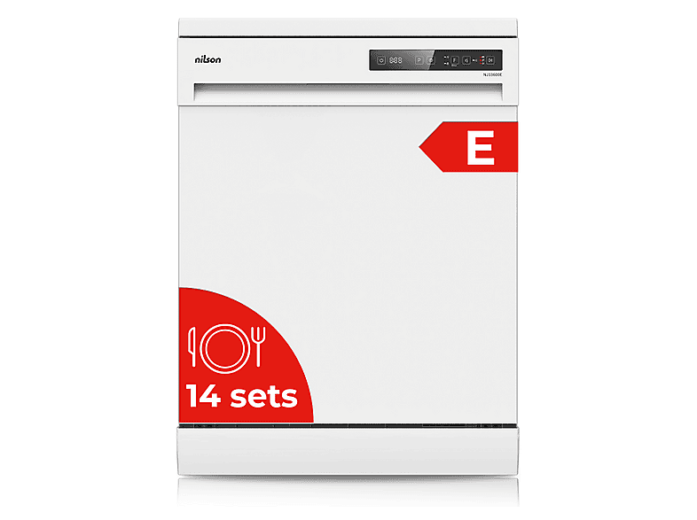 Lavavajillas libre instalación 60 cm - Nilson NJ13600E, 6 programas, 59,8 cm, Blanco
