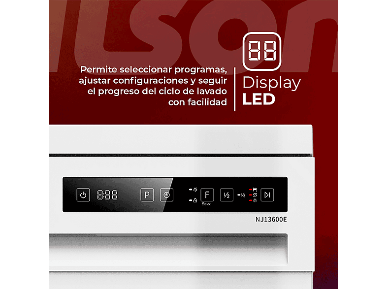 Lavavajillas libre instalación 60 cm - Nilson NJ13600E, 6 programas, 59,8 cm, Blanco